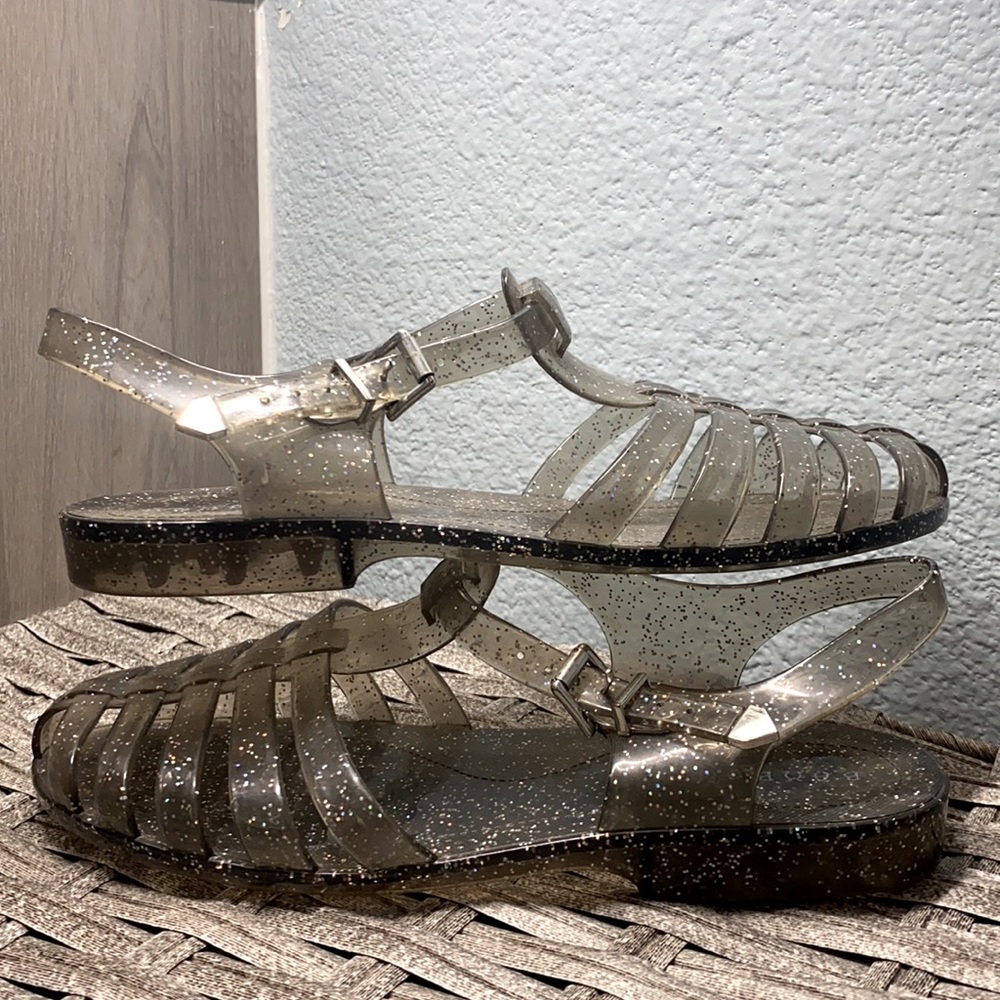 Clear Black Sparkly Jelly Sandals